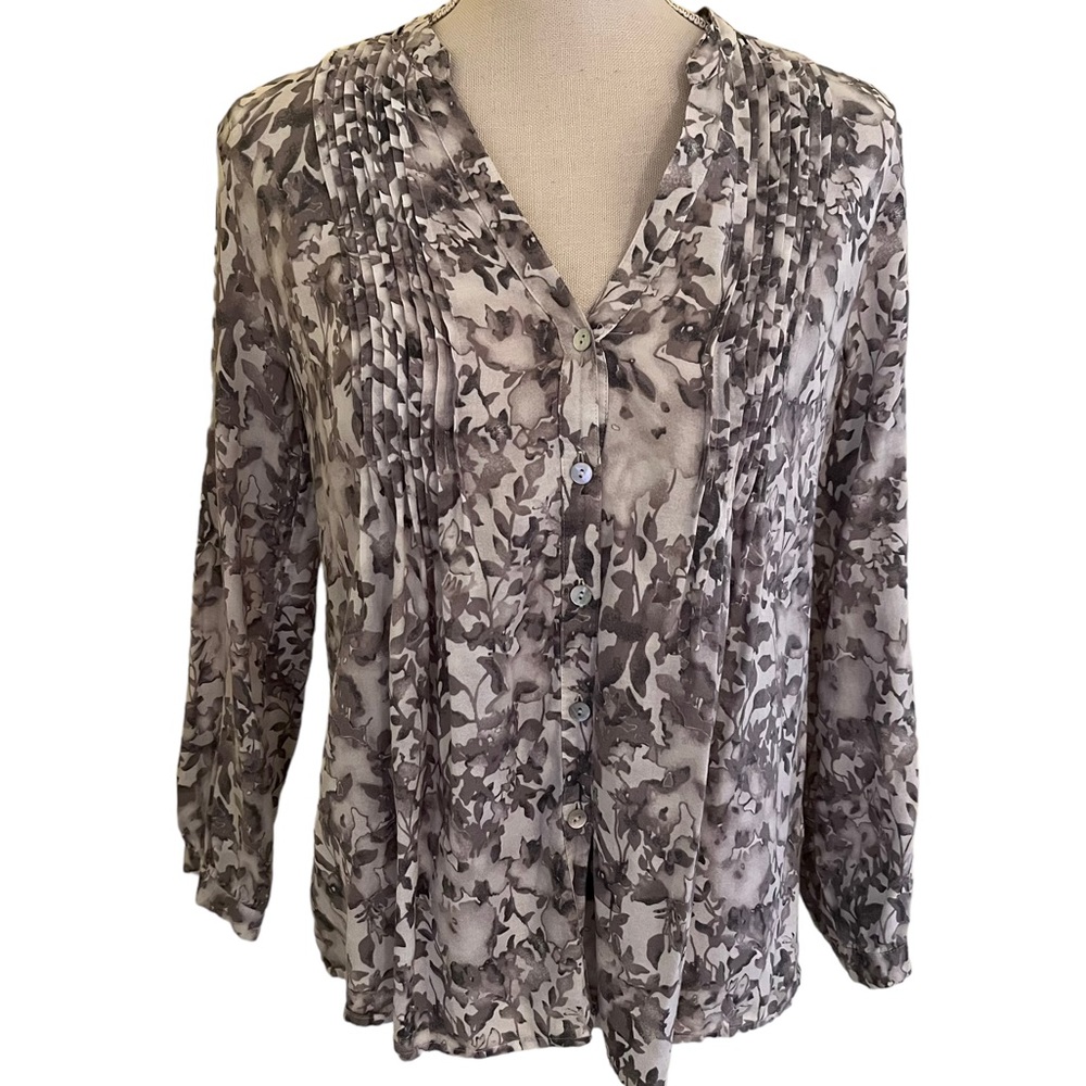 J. Jill Grey/White Watercolor Print Cotton Blouse SP